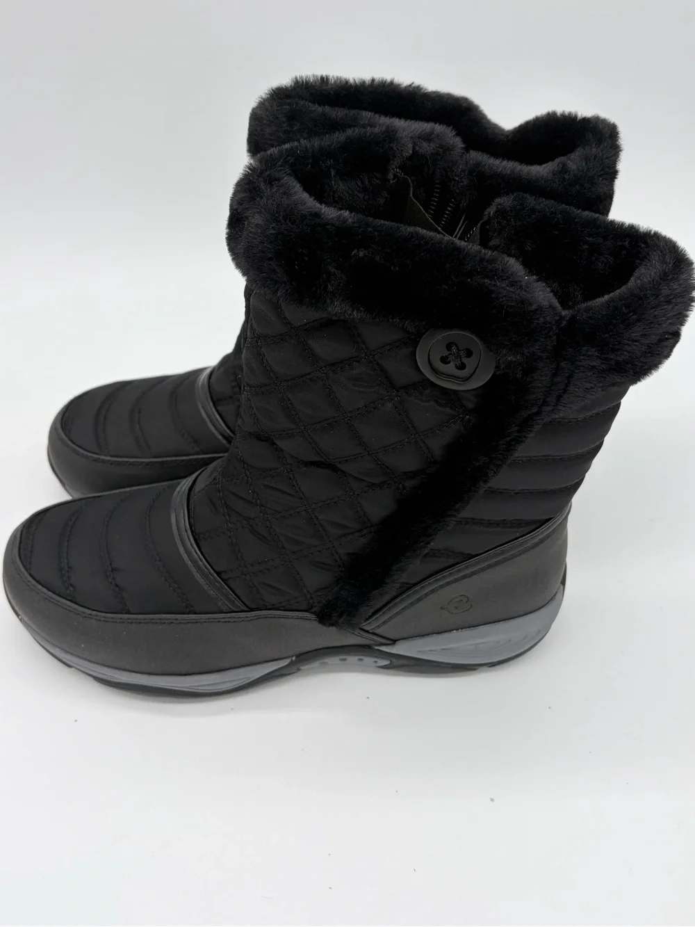 Easy Spirit Black Quilted Faux-Fur Winter Boots